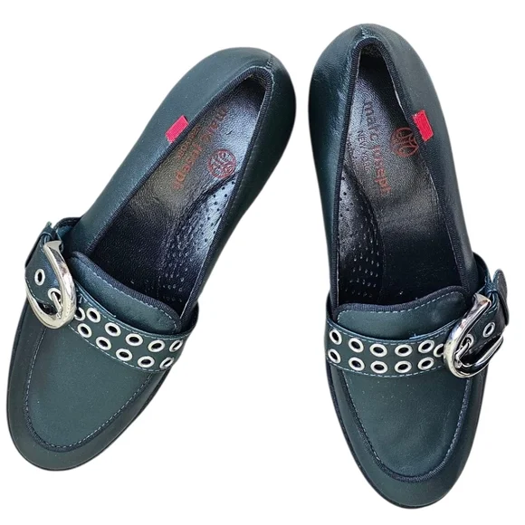 Marc Joseph - Summit St Dark Hunter Green Leather Loafers Grommet Strap & Buckle - Picture 2 of 12